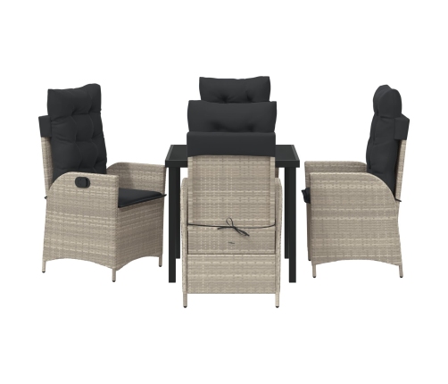 Set de Comedor de Jardín de 5 Piezas con Cojines Gris Claro Poliratán