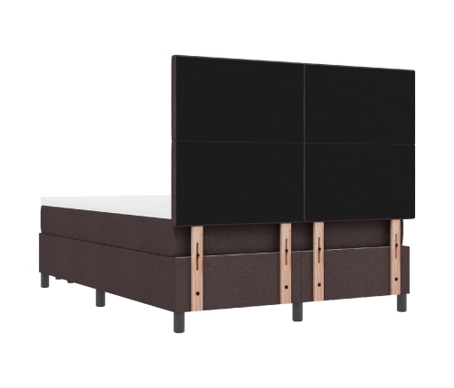 Cama con Box Spring  con Colchón y Bancó Marrón Oscuro 140x200 cm Tela