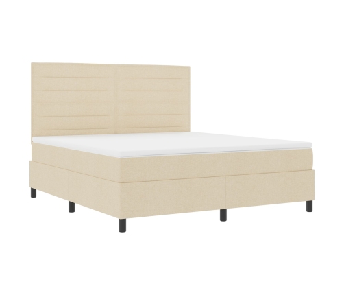 Cama con somier, colchón y luz LED color crema 180x200 cm tela
