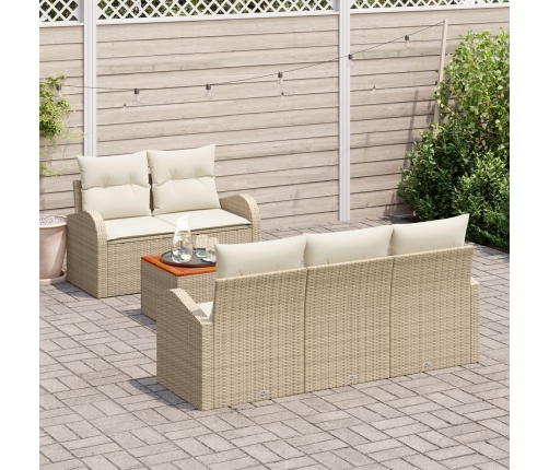 Conjunto de Sofá de 6 Piezas  con Cojines Beige Polirratán Acacia