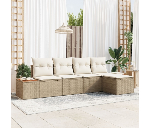 Juego de Sofá de Jardín de 5 Piezas con Cojines Beige Ratán Sintético Acacia