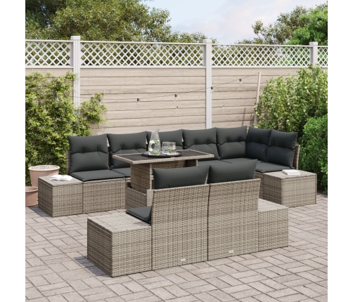 Conjunto de Sofá de Jardín  Set de 9 Marrón, Gris Ratán, Tela