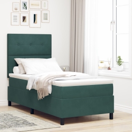 Cama Box Spring  con colchón verde oscuro de terciopelo