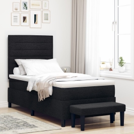 Cama Box Spring  con Colchón y Banco Negro 90x200 cm Tela