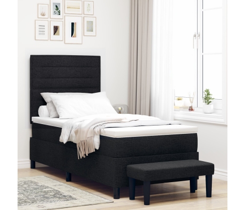 Cama Box Spring  con Colchón y Banco Negro 90x200 cm Tela