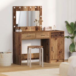 Conjunto de Tocador de 2 Piezas con LED Madera Vieja Madera Ingenierizada