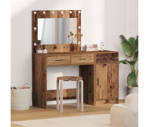 Conjunto de Tocador de 2 Piezas con LED Madera Vieja Madera Ingenierizada