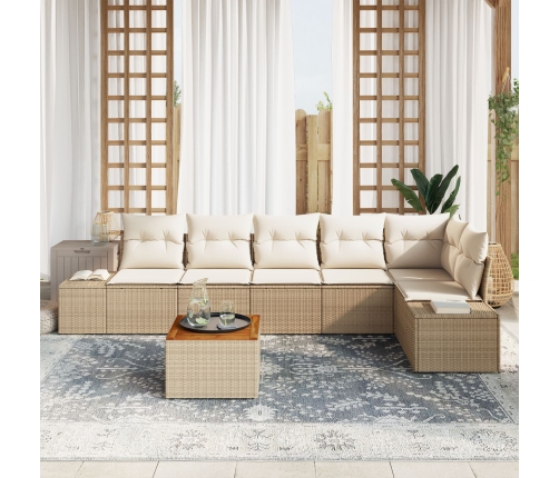 Conjunto de Sofás de Jardín de 7 Piezas con Cojines Beige de Ratán de Polietileno y Acacia
