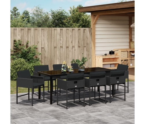 Conjunto de Comedor de Jardín de 9 Piezas con Cojines de Rattan Polímero Negro