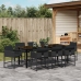 Conjunto de Comedor de Jardín de 9 Piezas con Cojines de Rattan Polímero Negro