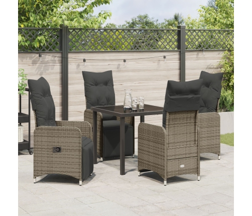Set de Comedor de Jardín de 5 Piezas con Cojines Beige Poliratán