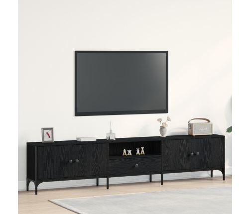 mueble de TV  con cajón negro de roble 200x25x44 cm de madera elaborada