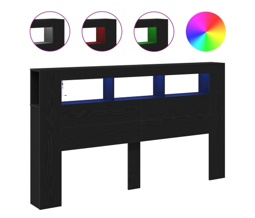 Cabezal de Almacenamiento  con Luces LED Roble Negro 180x18,5x103,5 cm