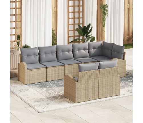 Conjunto de sofá de jardín  de 8 piezas con cojines de ratán sintético beige
