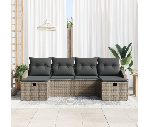 Conjunto de Sofá de Jardín de 6 Piezas con Cojines Gris Poliratán