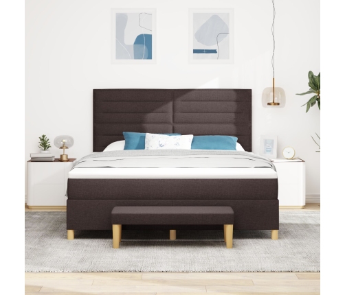 Cama Box Spring  con colchón y banco Marrón Oscuro 180x200 cm Tela