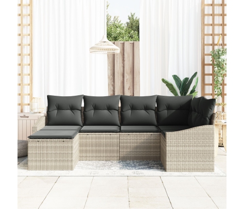 Set de Comedor de Jardín de 6 Piezas con Cojines Ratán Poliéster Gris Claro
