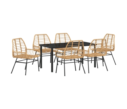 Conjunto de Comedor de Jardín de 7 Piezas Marrón Poliratán