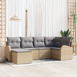 Conjunto de Sofás de Jardín de 6 Piezas con Cojines de Ratán Beige