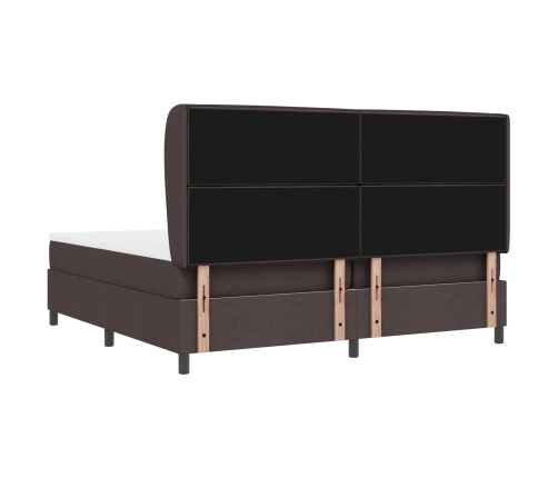 Cama con somier y colchón  Marrón Oscuro 200x200 cm Tela