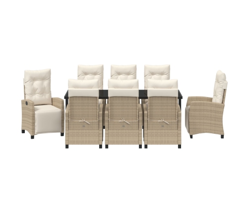 Conjunto de Comedor de Jardín de 9 Piezas Beige de Ratán Poliéster