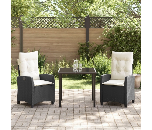 Conjunto de Comedor de Jardín de 3 Piezas con Cojines Negro Poliratán