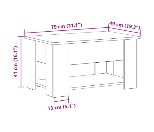 Mesa de Café de Roble Negro 79x49x41 cm Fabricada en Madera Ingenierizada