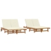 Chaiselongue doble  con ruedas y cojín de madera de acacia maciza
