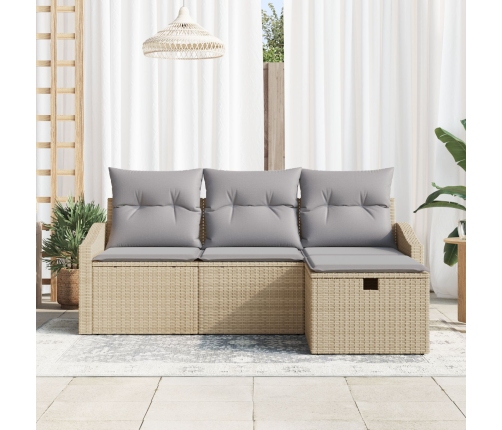 Conjunto de sofá de jardín de 4 piezas con cojines beige de ratán poliéster