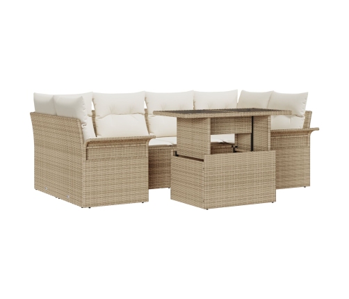 Conjunto de Sofá de Jardín de 7 Piezas con Cojines Ratán Poly Beige