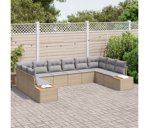 Juego de Sofás de Jardín de 10 Piezas con Cojines Beige Poliratán Acacia