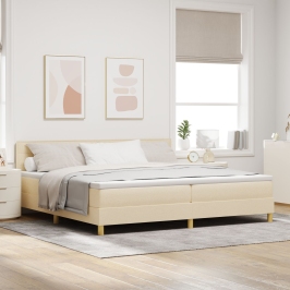 Cama con Base de Resortes con Colchón Crema 200x200 cm Tela