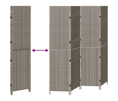 Divisor de habitaciones  4 paneles plegable gris 195x180 cm poli ratán