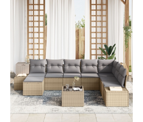 Conjunto de Sofá de Jardín  Juego de 9 Beige y Gris Ratán y Tela