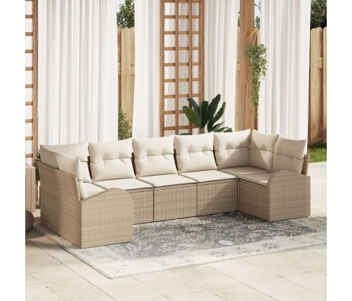 Conjunto de Sofá de Jardín  de 7 Piezas con Cojines Beige Poliratán