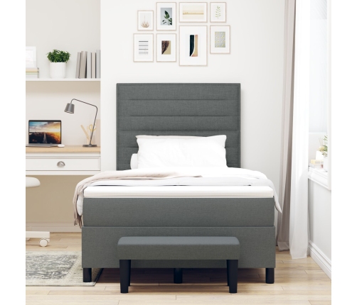 Cama con Somier con Colchón y Banco Gris Oscuro 120x200 cm Tela