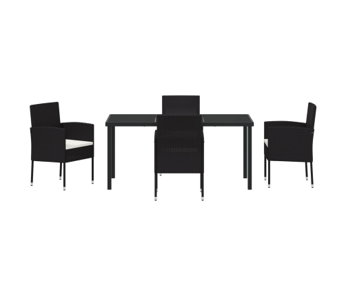 Juego de Comedor de Jardín de 5 Piezas con Cojines Ratán Poliéster Negro