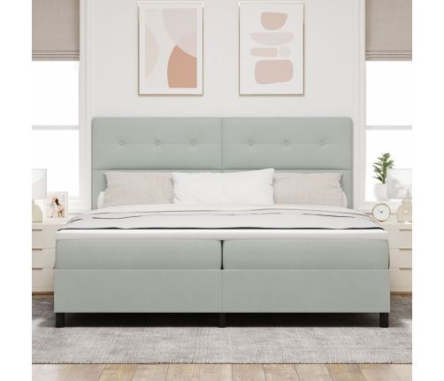 Cama Box Spring  con Colchón Gris Claro 200x200 cm Terciopelo
