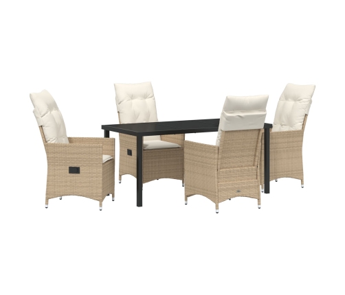 Set de Comedor de Jardín de 5 Piezas con Cojines Beige Rattán Poliéster
