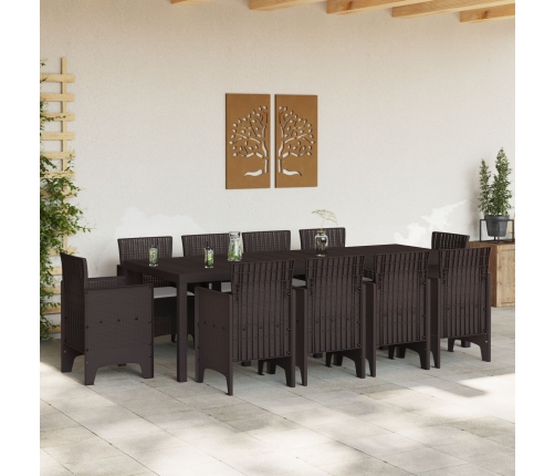 Juego de Comedor de Jardín de 11 Piezas con Cojines Marrón Poliratán