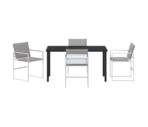 Juego de Comedor de Jardín de 5 Piezas con Cojines Blancos Textilene y Acero de