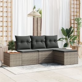 Juego de Sofá de Jardín de 4 Piezas con Cojines Gris Poliratán Acacia
