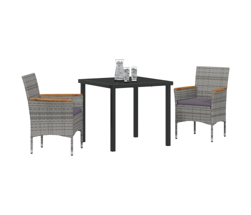 Juego de Comedor de Jardín  3 Piezas Rattan de Poliéster Gris