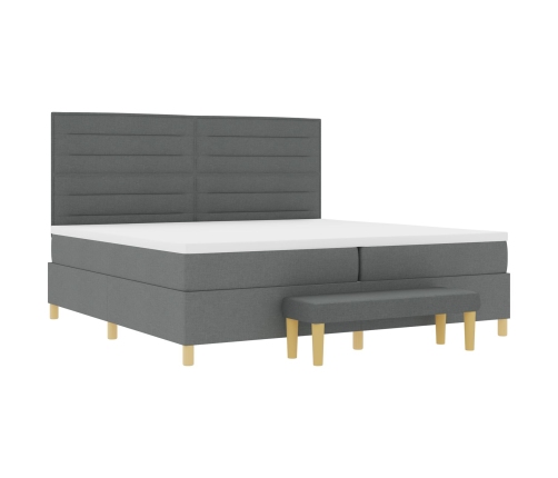Cama con somier  con colchón y banco gris oscuro 200x200 cm de tela