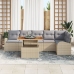 Conjunto de Comedor de Jardín de 7 Piezas con Cojines Beige Ratán Poliéster Acacia