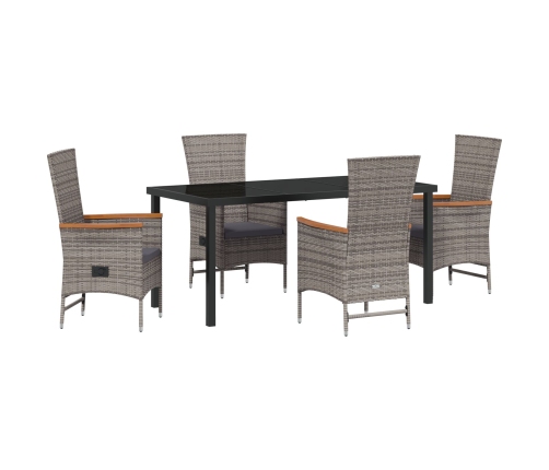 Conjunto de comedor de jardín  de 5 piezas con cojines de ratan poliéster gris
