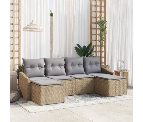 Conjunto de Comedor de Jardín de 6 Piezas con Cojines Ratán Poliéster Beige