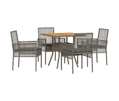 Juego de Comedor de Jardín de 5 Piezas con Cojines Gris Poliratán