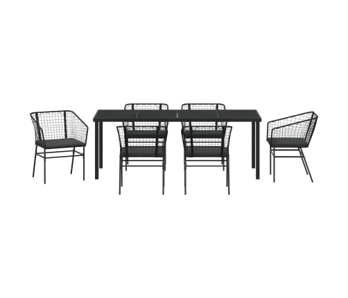 Set de 4 Negro y Gris Oscuro Poliratán, Acero Recubierto en Polvo