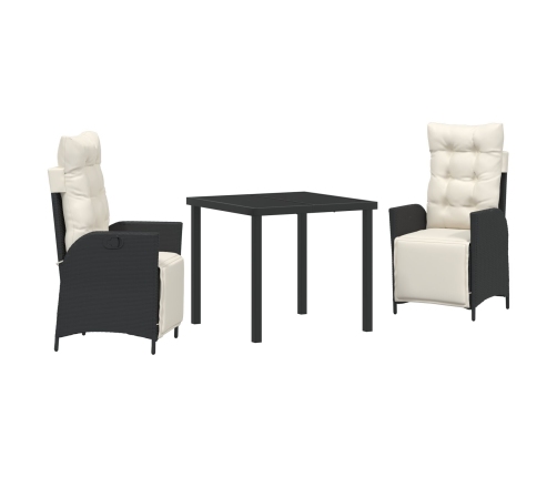 Set de Comedor de Jardín  de 3 Piezas Negro Ratán Poliéster
